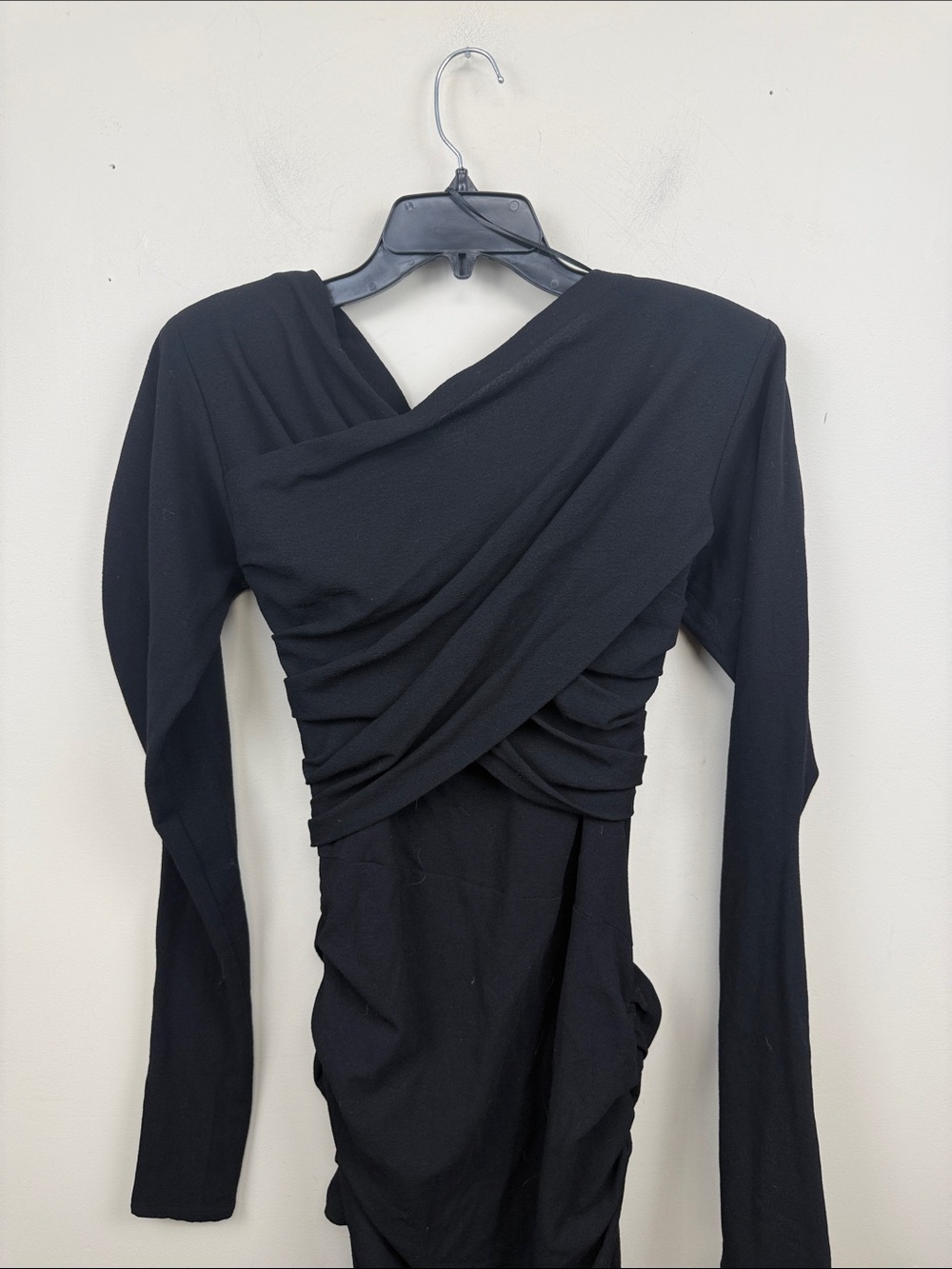 ZARA STUDIO lightweight wool Black Long-Sleeve Ruched Midi Dress large - Picture 10 of 16